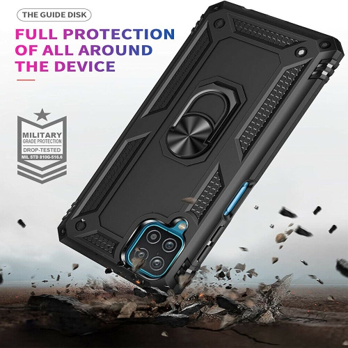 Samsung Galaxy A71 Case Black Military Grade 360 Degree Rotating Metal Magnetic Ring Car Mount Holder Kickstand Shockproof Heavy Duty Cover