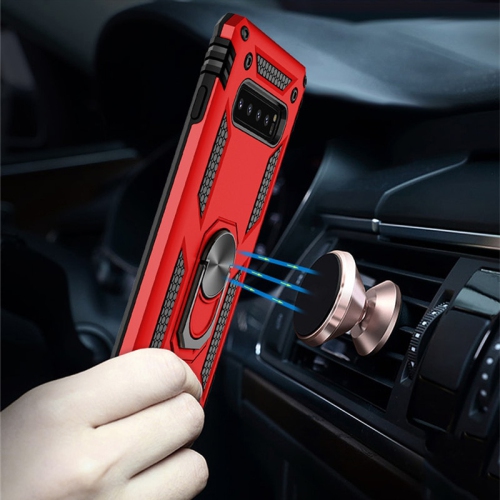 Samsung Galaxy S10 Red Military Grade 360 Degree Rotating Metal Magnetic Ring Car Mount Holder Kickstand Shockproof Heavy Duty Cover