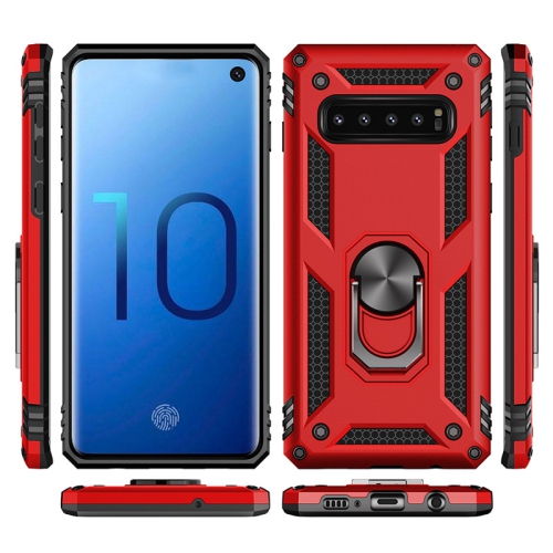 Samsung Galaxy S10 Red Military Grade 360 Degree Rotating Metal Magnetic Ring Car Mount Holder Kickstand Shockproof Heavy Duty Cover