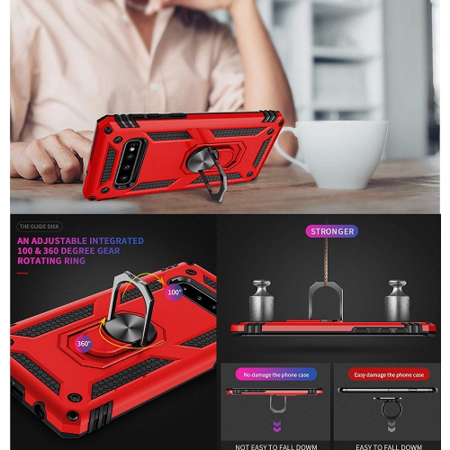 Samsung Galaxy S10 Red Military Grade 360 Degree Rotating Metal Magnetic Ring Car Mount Holder Kickstand Shockproof Heavy Duty Cover