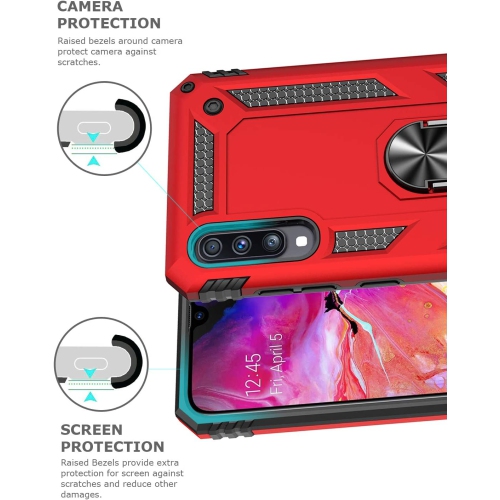 Samsung Galaxy A11 Case Red Military Grade 360 Degree Rotating Metal Magnetic Ring Car Mount Holder Kickstand Shockproof Heavy Duty Cover