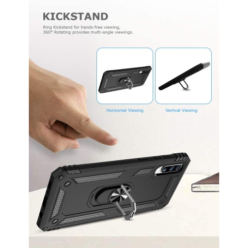 Samsung Galaxy A11 Case Black Military Grade 360 Degree Rotating Metal Magnetic Ring Car Mount Holder Kickstand Shockproof Heavy Duty Cover