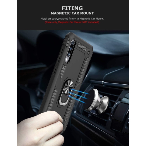 Samsung Galaxy A11 Case Black Military Grade 360 Degree Rotating Metal Magnetic Ring Car Mount Holder Kickstand Shockproof Heavy Duty Cover