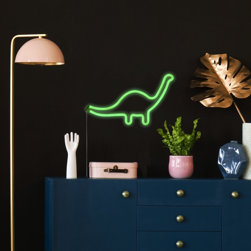 Brontosaurus LED NEON Dinosaur Wall Sign - 12" - Green
