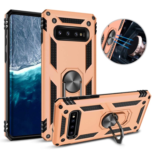 Support à anneau magnétique en métal pivotant à 360 degrés pour l’auto Galaxy S10 rose doré de Samsung - béquille robuste