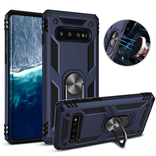 Samsung Galaxy S10 Navy Blue Military Grade 360 Degree Rotating Metal Magnetic Ring Car Mount Holder Kickstand Shockproof Heavy Duty Cover