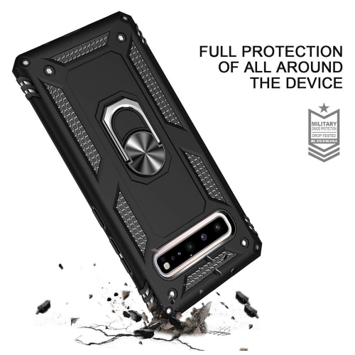 Samsung Galaxy S10 Navy Blue Military Grade 360 Degree Rotating Metal Magnetic Ring Car Mount Holder Kickstand Shockproof Heavy Duty Cover