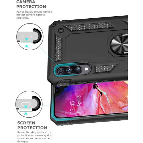 Samsung Galaxy A11 Case Navy Blue Military Grade 360 Degree Rotating Metal Magnetic Ring Car Mount Holder Kickstand Shockproof Heavy Duty Cover