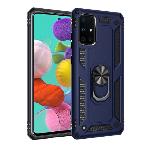 Samsung Galaxy A71 Navy Blue Military Grade 360 Degree Rotating Metal Magnetic Ring Car Mount Holder Kickstand Shockproof Heavy Duty Cover