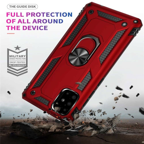 Samsung Galaxy A71 Case Red Military Grade 360 Degree Rotating Metal Magnetic Ring Car Mount Holder Kickstand Shockproof Heavy Duty Cover