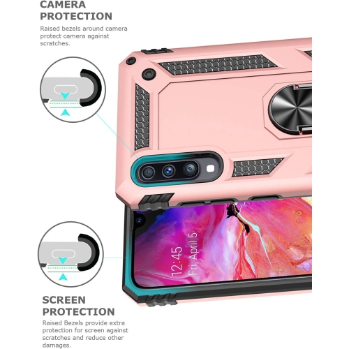 Samsung Galaxy A11 Case Rose Gold Military Grade 360 Degree Rotating Metal Magnetic Ring Car Mount Holder Kickstand Shockproof Heavy Duty Cover