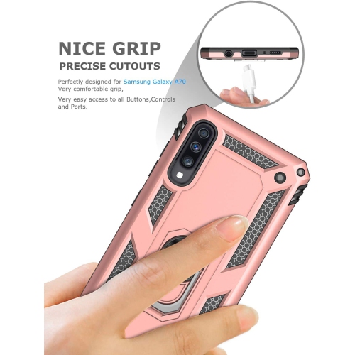 Samsung Galaxy A11 Case Rose Gold Military Grade 360 Degree Rotating Metal Magnetic Ring Car Mount Holder Kickstand Shockproof Heavy Duty Cover