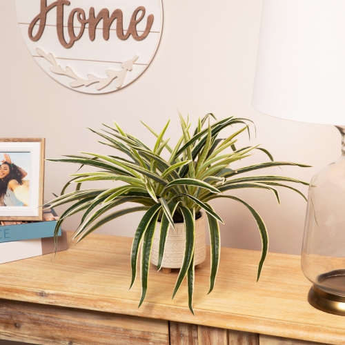 NORTHLIGHT  Artificial Two Toned Potted Spider Plant - 13"