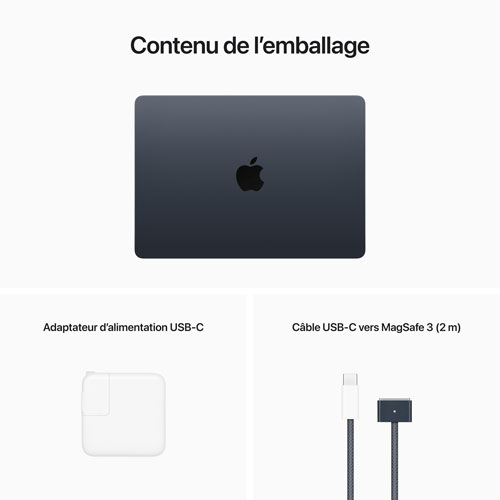 MacBook Air de 13,6 po avec Touch ID d'Apple - Minuit (puce M2 d'Apple/SSD 256 Go/RAM 8 Go) - Français