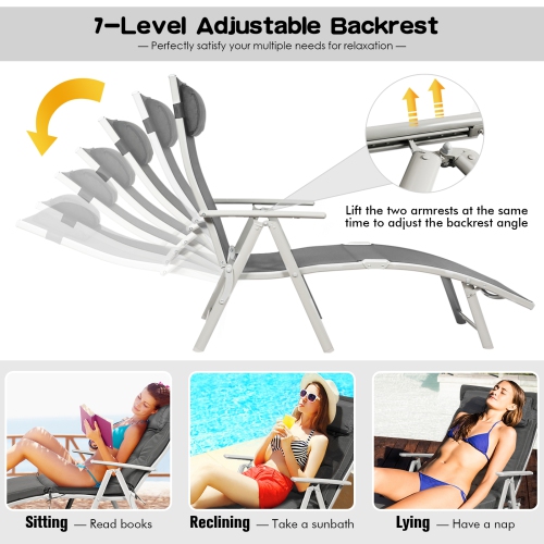 Adjustable Folding Chaise Lounge Chair - Lightweight Outdoor Recliner