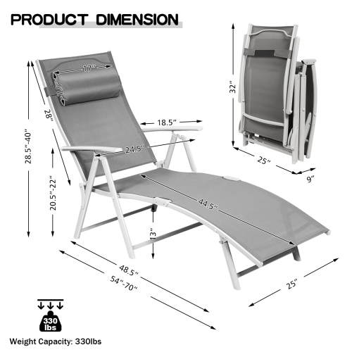 Adjustable Folding Chaise Lounge Chair - Lightweight Outdoor Recliner