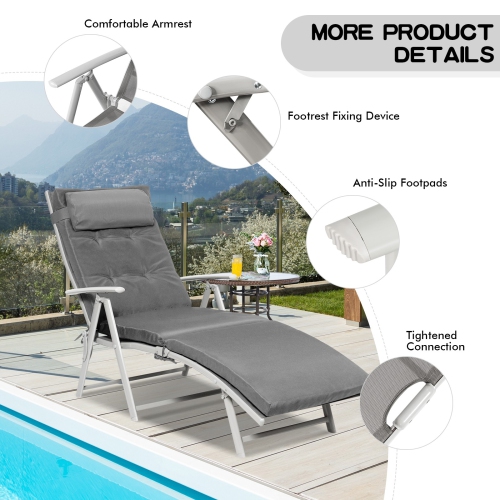 Adjustable Folding Chaise Lounge Chair - Lightweight Outdoor Recliner