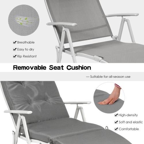 Adjustable Folding Chaise Lounge Chair - Lightweight Outdoor Recliner