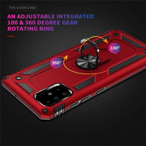 Samsung Galaxy A50 Case Red Military Grade 360 Degree Rotating Metal Magnetic Ring Car Mount Holder Kickstand Shockproof Heavy Duty Cover