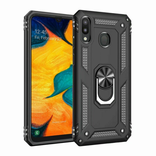 SUPERSHIELD  Samsung Galaxy A20 Military Grade 360 Degree Rotating Metal Magnetic Ring Car Mount Holder Kickstand Shockproof Heavy Duty Cover In Black