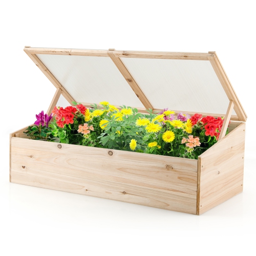 COSTWAY  Wooden Cold Frame Greenhouse Flower Planter Raised Plants Bed Protection