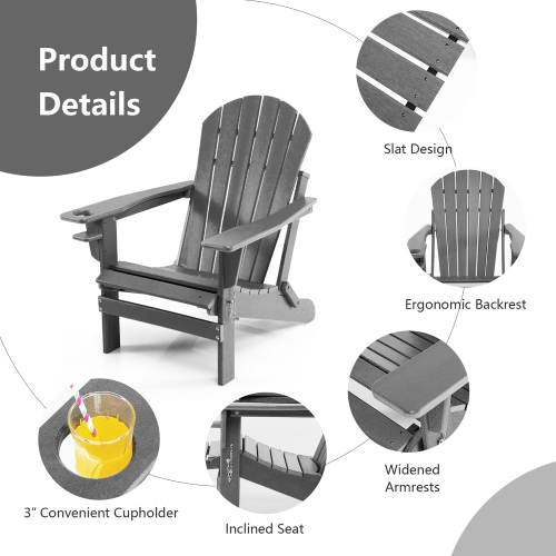 Costway Patio Folding Adirondack Chair HDPE All-Weather Pull-Out Ottoman