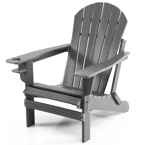 Costway Patio Folding Adirondack Chair HDPE All-Weather Pull-Out Ottoman