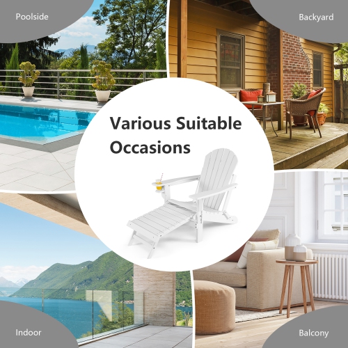 Costway Patio Folding Adirondack Chair HDPE All-Weather Pull-Out Ottoman