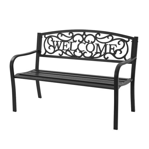 COSTWAY  Garden Bench Park Yard Outdoor Furniture Steel Frame Porch Path Loveseat Black