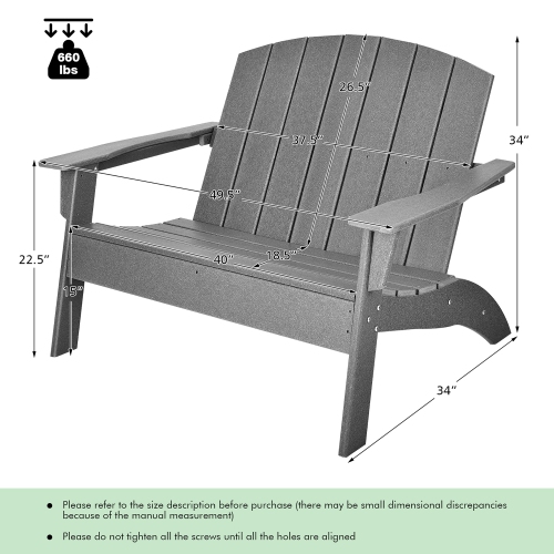 Costway Patio Adirondack Chair Loveseat Bench HDPE Weather Resistant Deck Grey