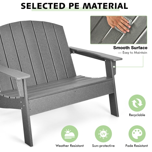 Costway Patio Adirondack Chair Loveseat Bench HDPE Weather Resistant Deck Grey