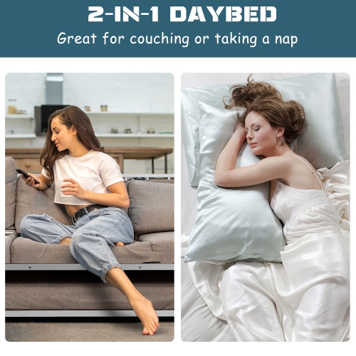 Lit pour la sieste en journée double en métal de marque Costway avec ensemble de canapé-lit à cadre robuste gigogne blanc