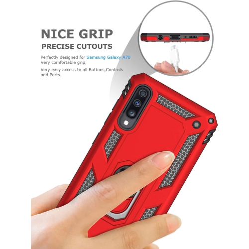 Étui pour Galaxy A70 de Samsung avec support magnétique rotatif à 360 degrés en métal rouge pour support de voiture béquille antichoc robuste