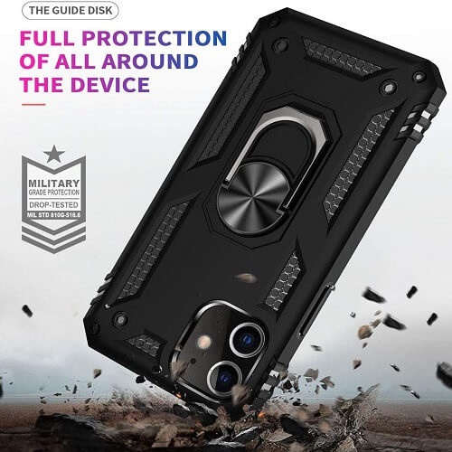 For Apple iPhone XS Black Military Grade 360 Degree Rotating Metal Magnetic Ring Car Mount Holder Kickstand Shockproof Heavy Duty Cover