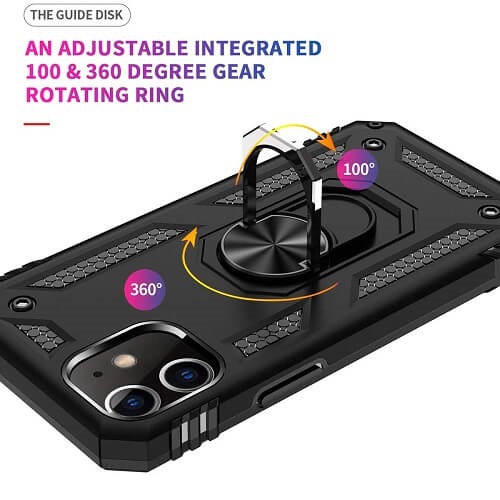 For Apple iPhone XR Rose Gold Military Grade 360 Degree Rotating Metal Magnetic Ring Car Mount Holder Kickstand Shockproof Heavy Duty Cover