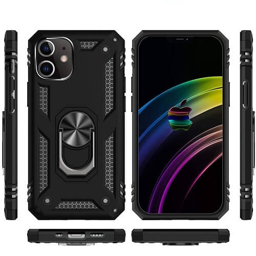 For Apple iPhone X Rose Gold Military Grade 360 Degree Rotating Metal Magnetic Ring Car Mount Holder Kickstand Shockproof Heavy Duty Cover