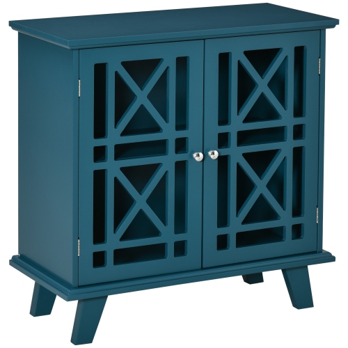 HOMCOM  Storage Cabinet With Fretwork Doors And Shelf, Modern Freestanding Sideboard, Buffet In Blue