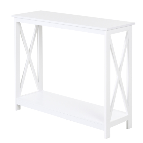 HOMCOM Table console X-Design à 2 niveaux Table d'appoint pour canapé avec étagère de rangement pour le salon et l'entrée, blanc