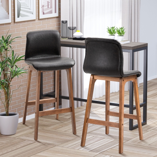HOMCOM Modern Bar Stools Set of 2, Counter Height Bar Chair with PU Leather Wooden Frame Padding Seats for Dining Room, Home Bar, Dark Brown
