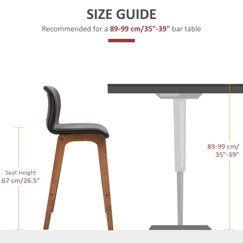 HOMCOM Modern Bar Stools Set of 2, Counter Height Bar Chair with PU Leather Wooden Frame Padding Seats for Dining Room, Home Bar, Dark Brown