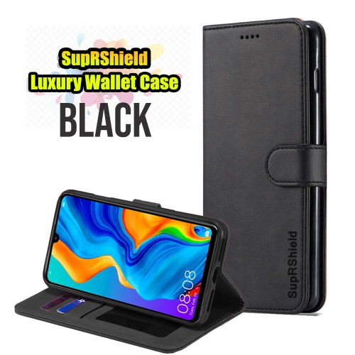 For Huawei P30 Pro Black SupRShield Wallet Leather Card Holder Flip Protective Shockproof Magnetic Case Cover