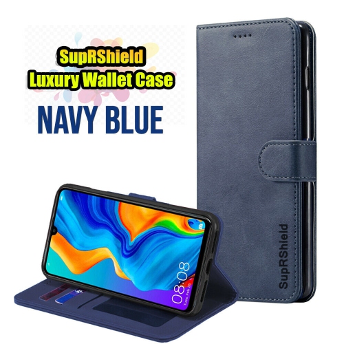 For Huawei P30 Navy Blue SupRShield Wallet Leather Card Holder Flip Protective Shockproof Magnetic Case Cover