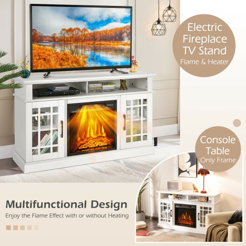 Gymax 48'' Fireplace TV Stand W/ 1400W Electric Fireplace for TVs up to 50 Inches White / Natural