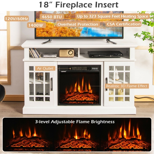 Gymax 48'' Fireplace TV Stand W/ 1400W Electric Fireplace for TVs up to 50 Inches White / Natural