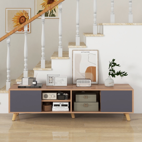 Gymax TV Stand for TVs up to 65'' Modern Rustic TV Cabinet w/ Open Shelf TV Console Table