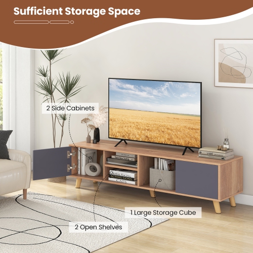 Gymax TV Stand for TVs up to 65'' Modern Rustic TV Cabinet w/ Open Shelf TV Console Table