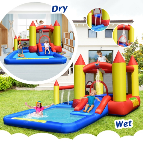 Gymax Inflatable Water Slide Castle Kids Bounce House Indoor & Outdoor w/ 480W Blower