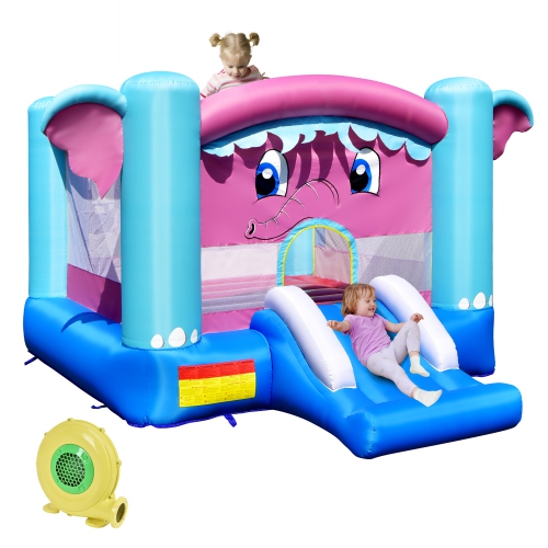 GYMAX  Inflatable Bounce House 3-In-1 Elephant Theme Inflatable Castle W/ 480W Blower