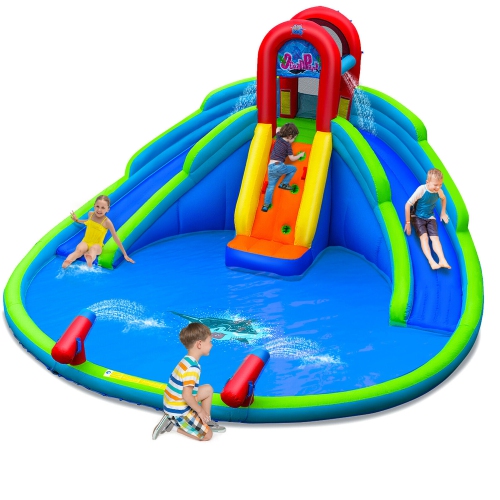 GYMAX  Inflatable Waterslide Wet & Dry Bounce House W/upgraded Handrail Blower Excluded