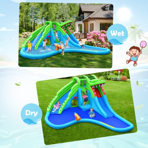 Gymax Crocodile Inflatable Water Slide Park Kids Bounce House w/ Dual Slides Without Blower